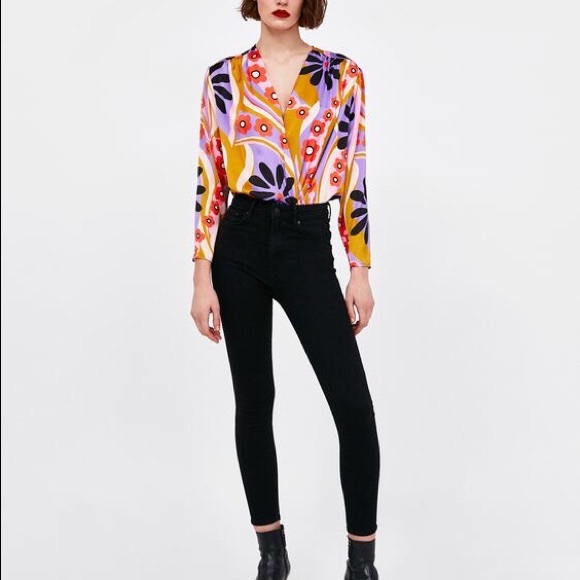 ZARA FLORAL PRINT LONG SLEEVE BODYSUIT - Picture 4 of 7